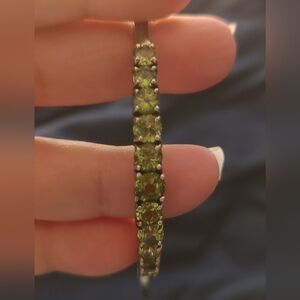 Sterling silver natural peridot hinged bangle bracelet, 8.25" circumference